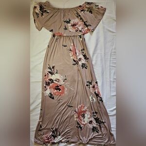 Sweet Lovely By Jen Womens Pink Floral Off The Shoulder Maxi Dress Size Small